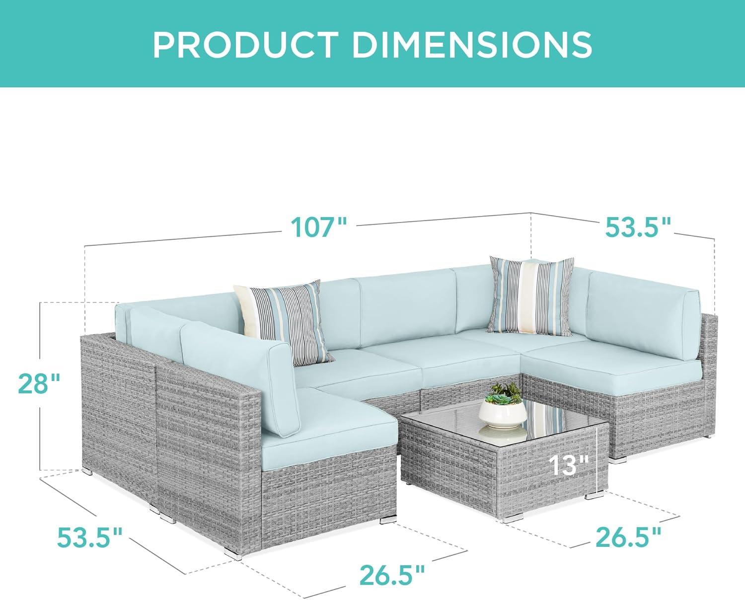 Best Choice Products 7-Piece Outdoor Modular Patio Conversation Furniture, Wicker Sectional Set - Gray/Pastel Blue