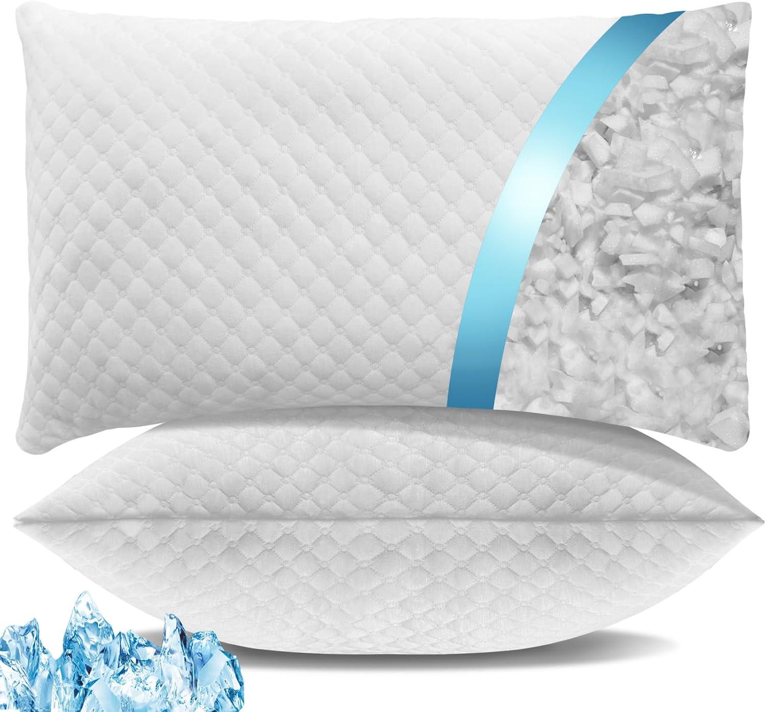 Arsny Cooling Pillow, Shredded Memory Foam Pillows, Adjustable Bed Pillows for Back Pain, Neck & Side Sleepers,Queen of 2 Pack