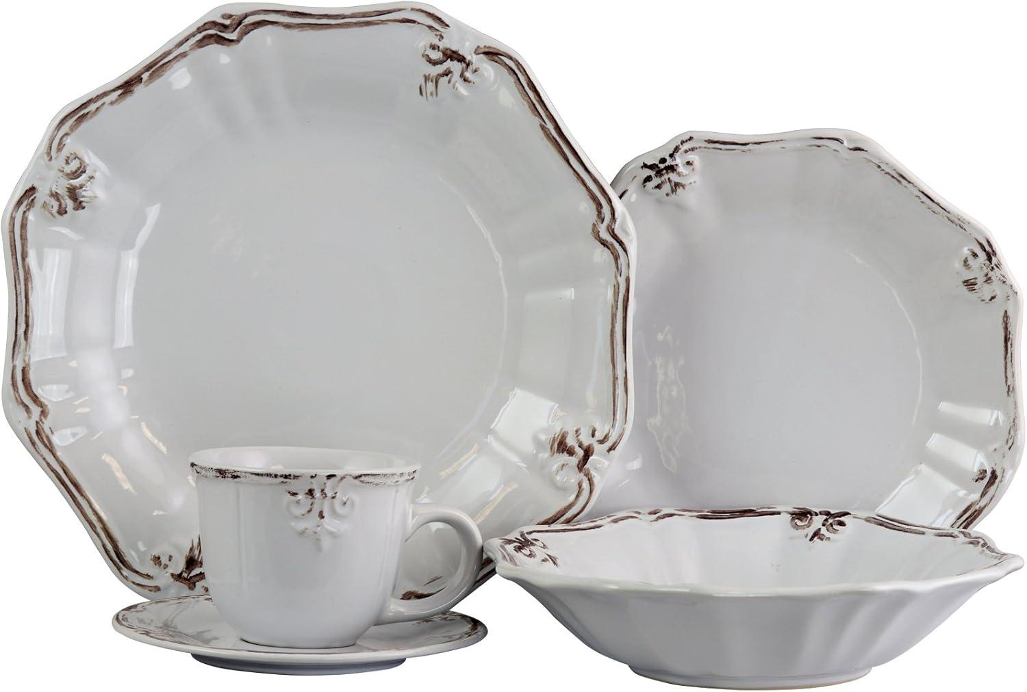 Elama Fleur De Lys 20-Piece Dinnerware Set in Turquoise