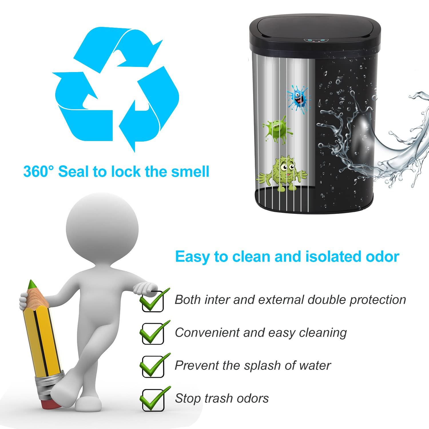 FDW Kitchen Trash Can with Lid, 13 Gallon Automatic Garbage Can for Bathroom Bedroom Home Office 50 Liter Touch Free Stainless Steel Waste Bin,Black