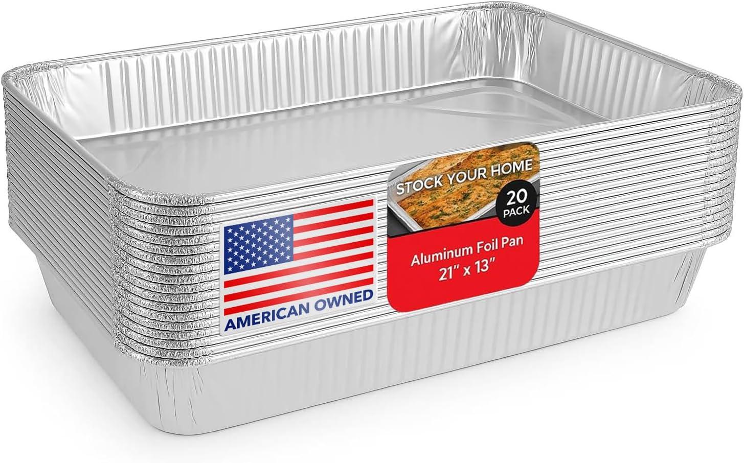 Stock Your Home 21x13" Aluminum Foil Pans (20 Piece Count) - High-Temperature Baking & Serving Trays