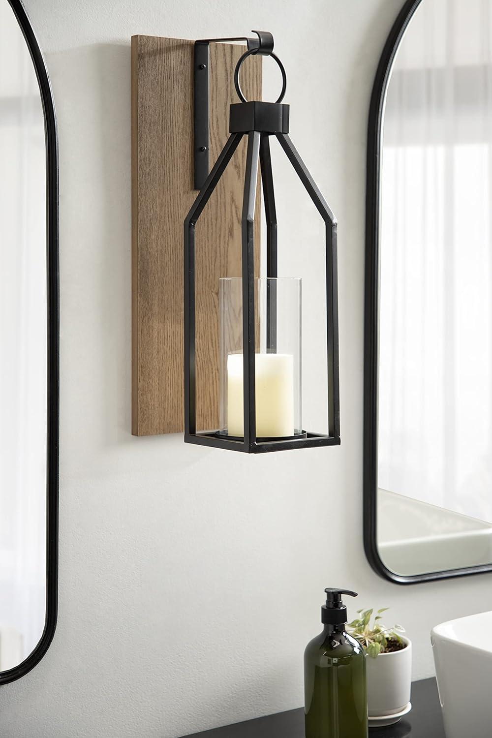 Kate and Laurel Oakly Rectangle Wood Wall Sconce, 7x18, Gray