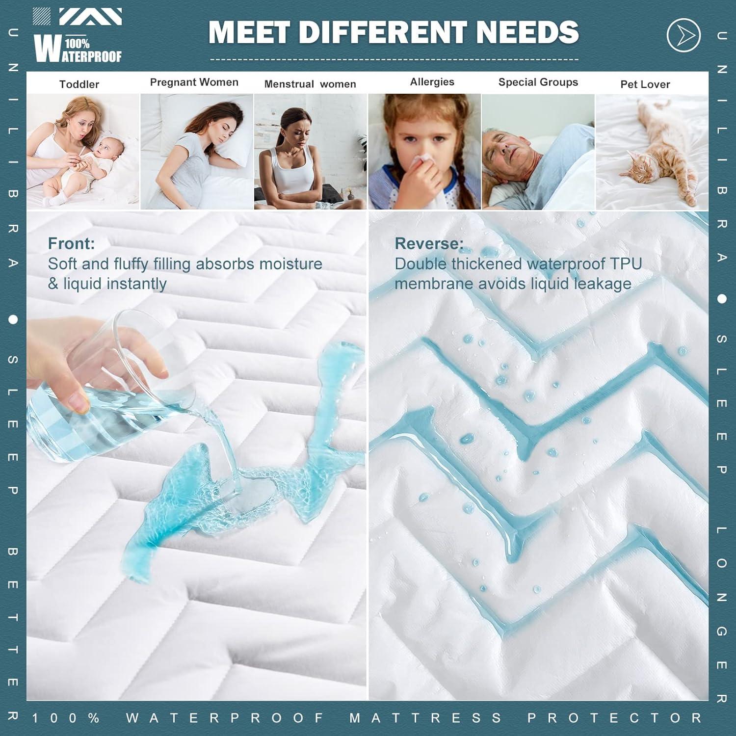 Queen Size Waterproof Mattress Protector Quilted, Breathable Ultra-Soft Filling Mattress Pad, Fitted Deep Pocket Mattress Cover Fits 6''-25'' Mattress White