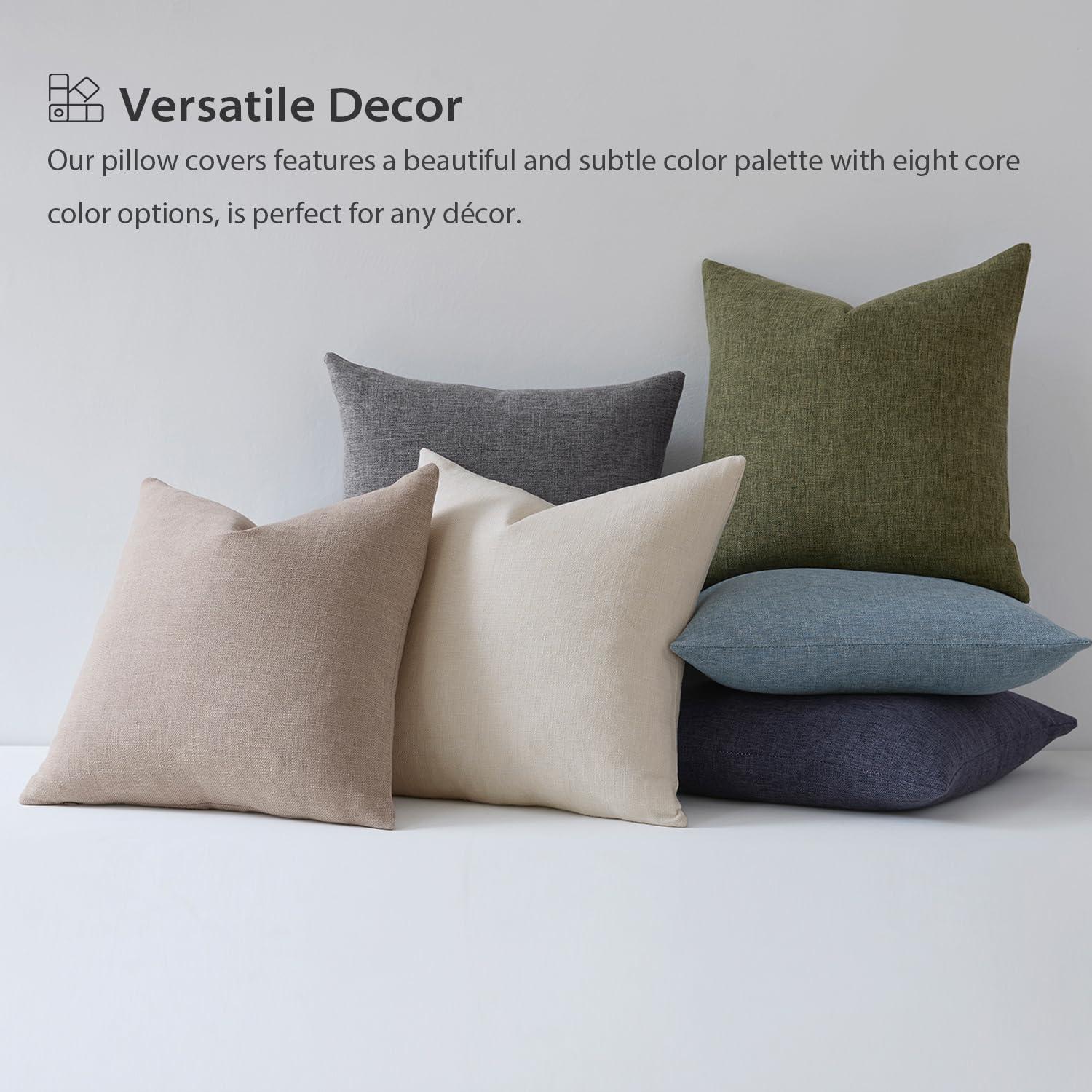 Xukmct 2 Pack Linen Square Pillow Cover with Zipper, Solid Color Decorative Cushion Case for Couch Patio Sofa, 18 x 18 inch, Green