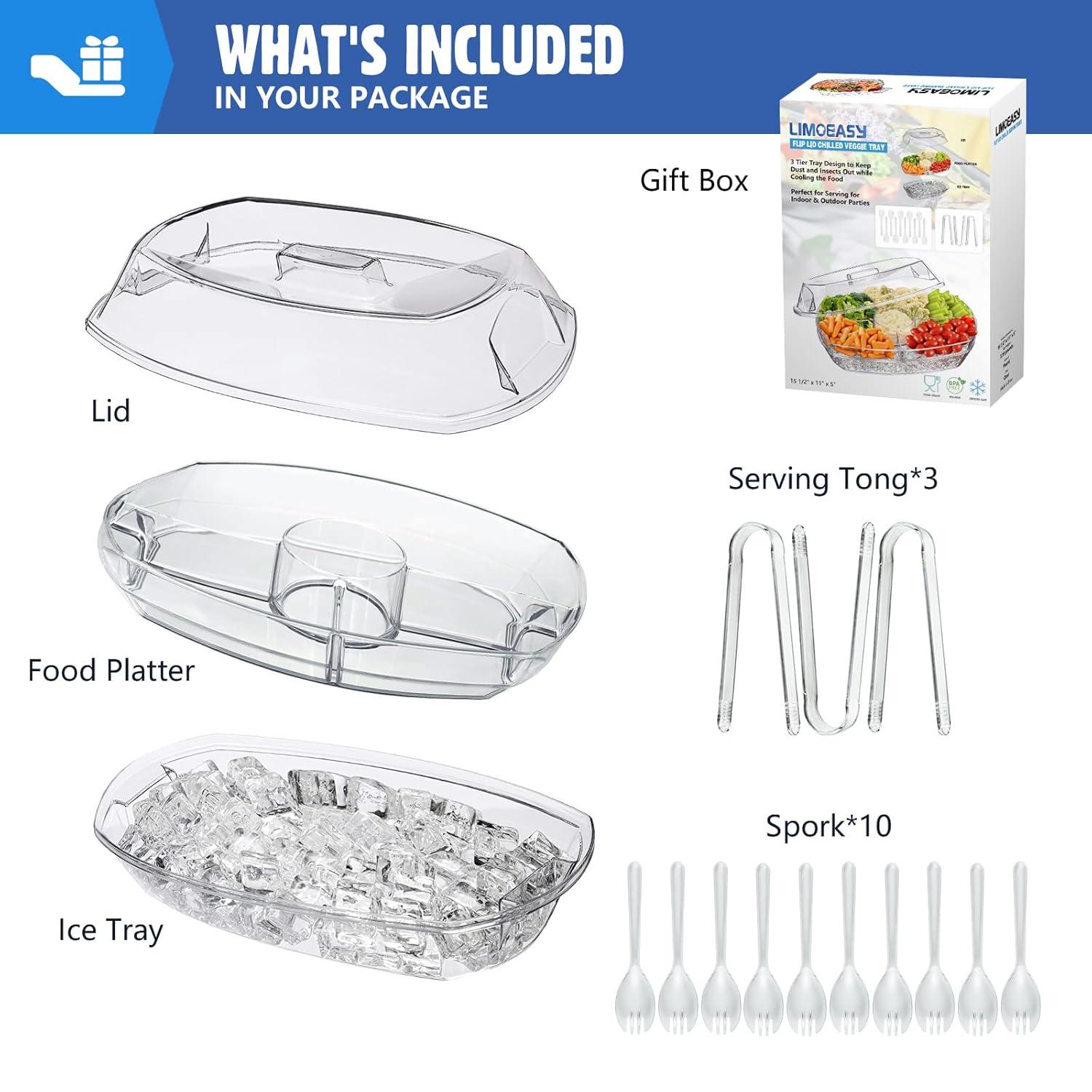 Prep & Savour Chilled Veggie Tray, 15 Inch Clear Party Platter with 4 Compartments