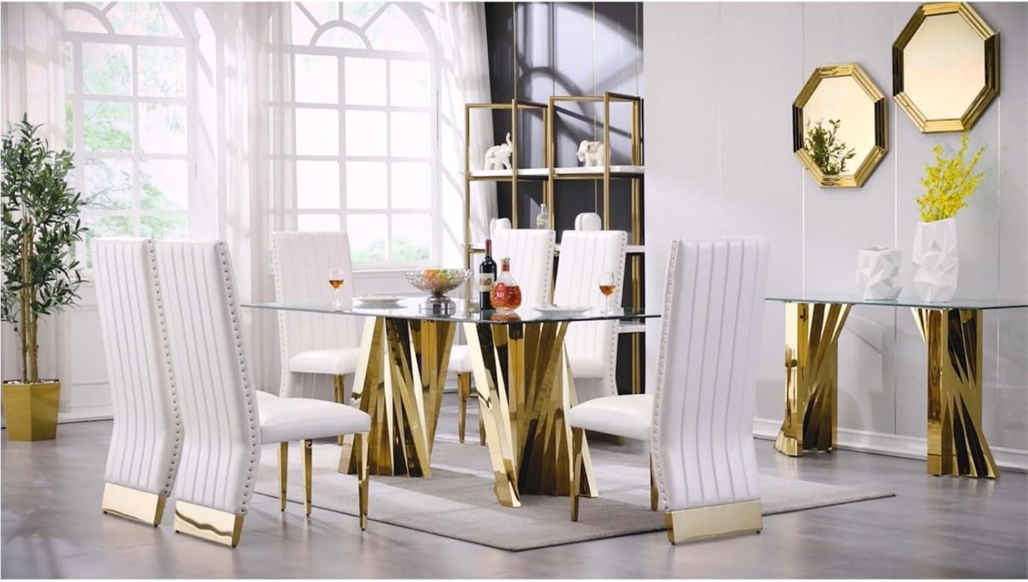 White Faux Leather High Back Side Chair with Gold Metal Legs