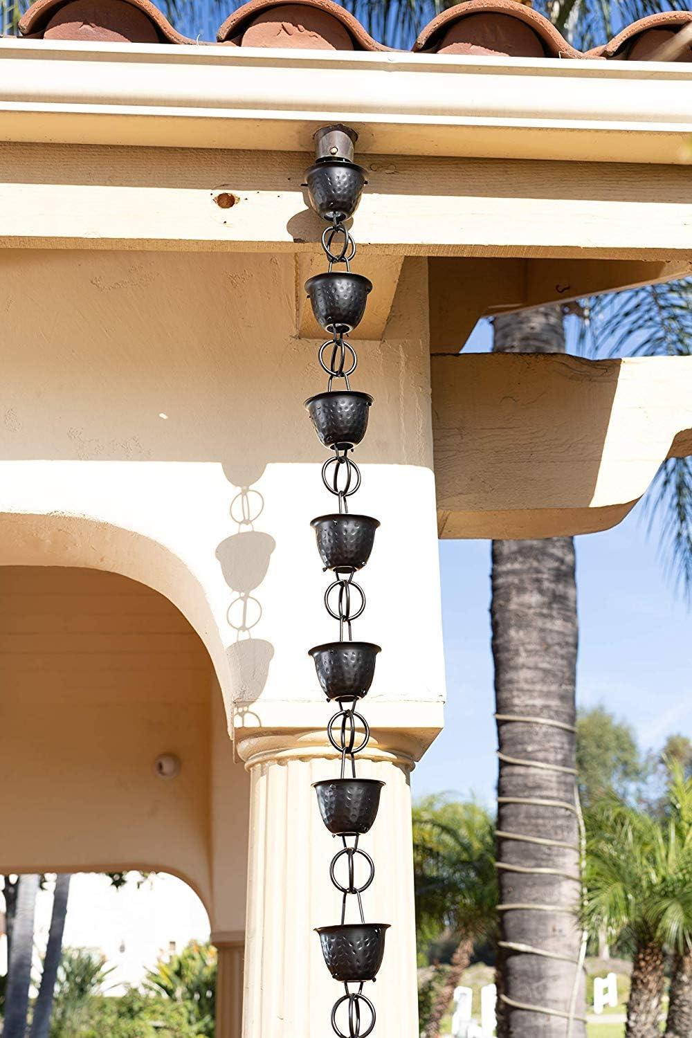 Monarch Rain Chains Aluminum Hammered Cup Rain Chain Replacement Downspout for Gutters