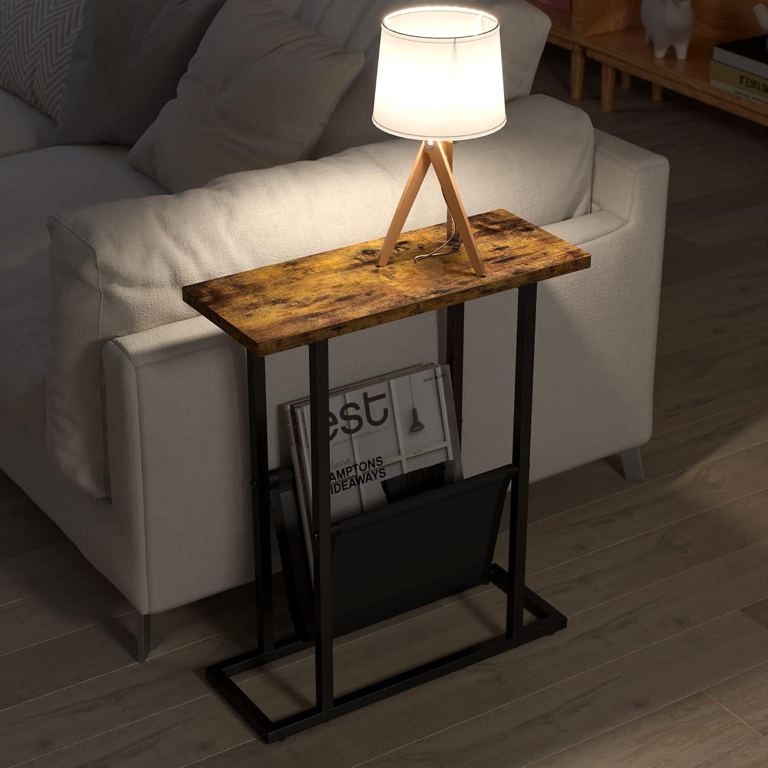 Narrow Side Table, Nightstand with Storage Shelf, Slim Magazine Table for Small Spaces, Narrow Side Snack Couch, End Table for living room, bedroom, hallway, Rustic Brown