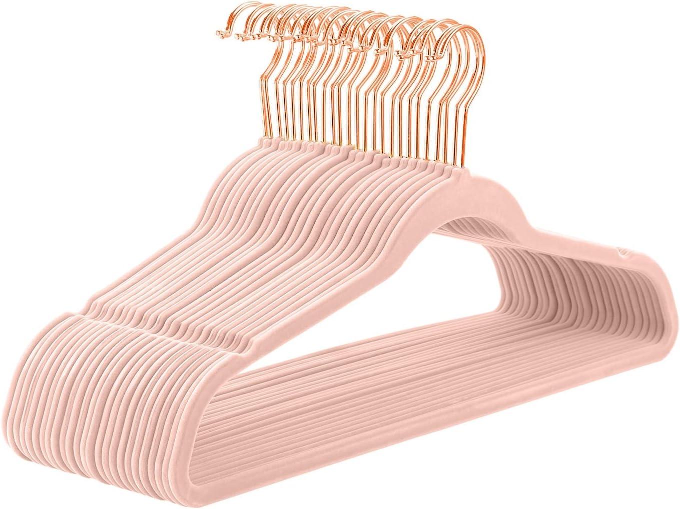 Blush Pink Velvet Hangers with Rose Gold Hooks, 50 Pack