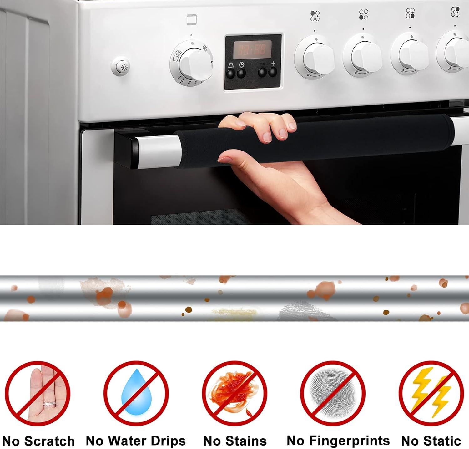 6Pcs Refrigerator Door Handle Cover Washable Kitchen Appliance Decor Handles Fridge Oven Microwave Dishwasher Antiskid Protector, Keep Off Fingerprints Food Stains (Black)