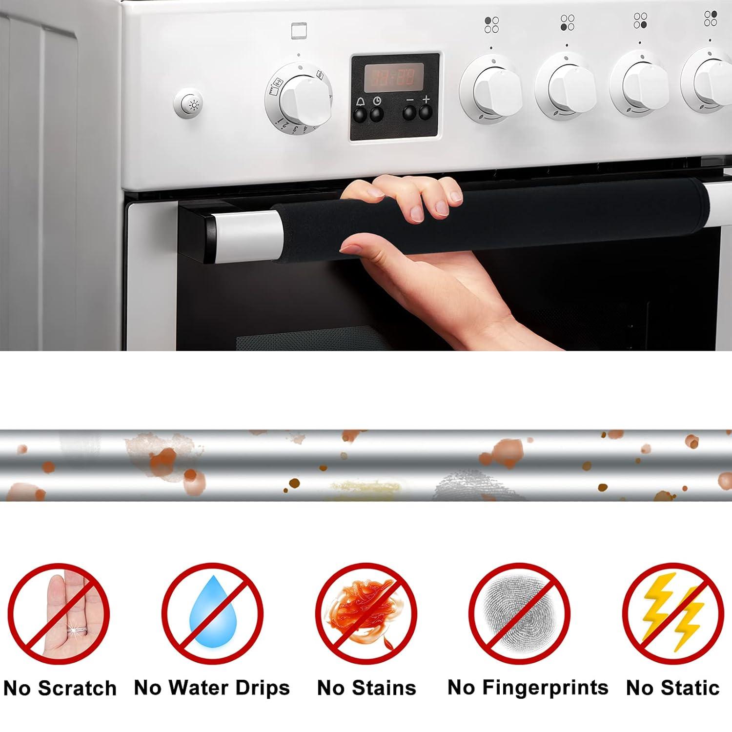 6Pcs Refrigerator Door Handle Cover Washable Kitchen Appliance Decor Handles Fridge Oven Microwave Dishwasher Antiskid Protector, Keep Off Fingerprints Food Stains (Black)