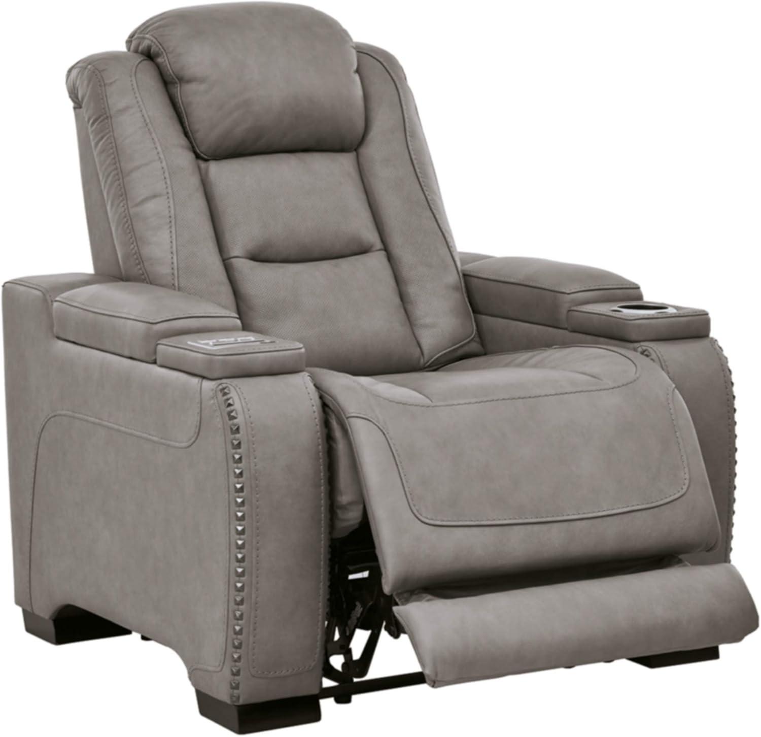 Signature Design by Ashley The Man-Den Leather Power Recliner in Gray