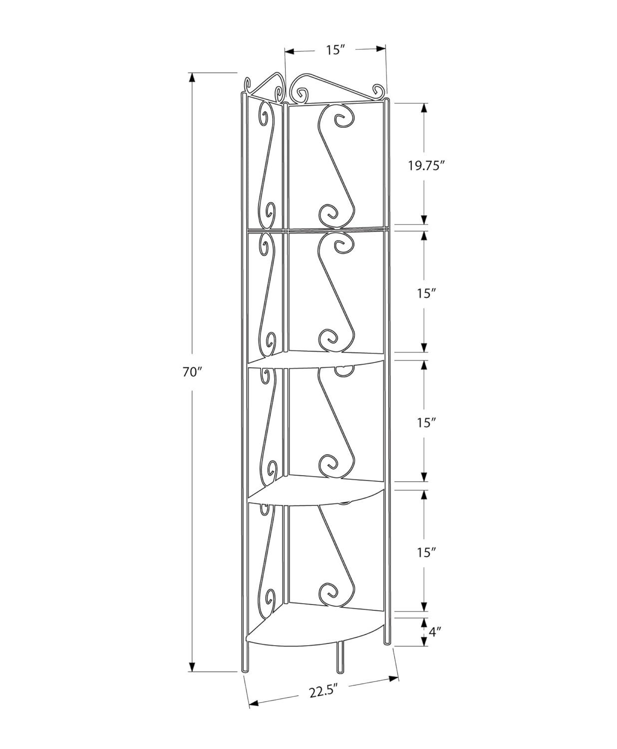 Monarch Specialties Bookshelf, Bookcase, Etagere, Corner, 4 Tier, 70"H, Office, Bedroom, Brown Metal