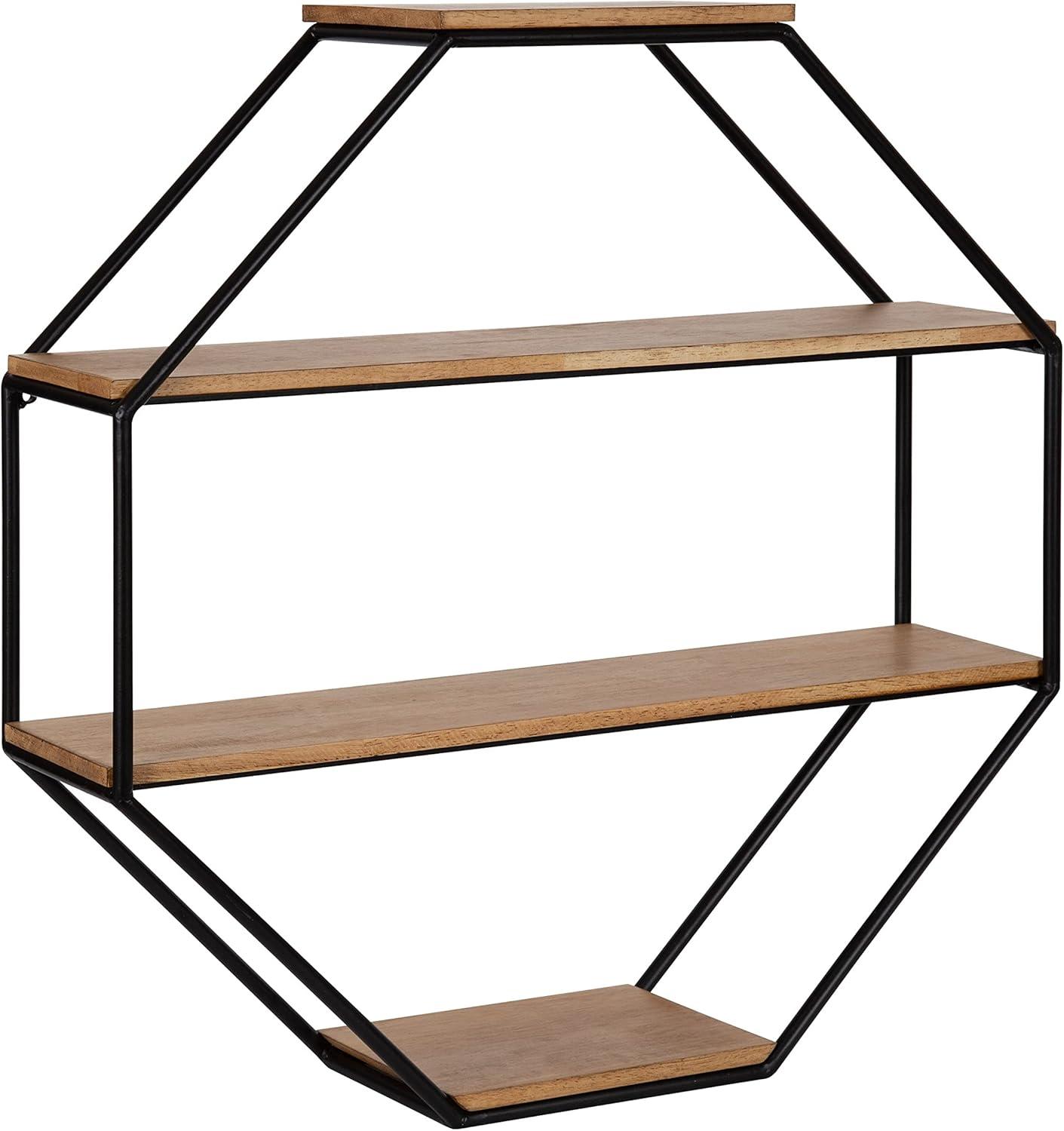 Lintz Rustic Brown Octagon Floating Wall Shelf, 26.25x27.2 in