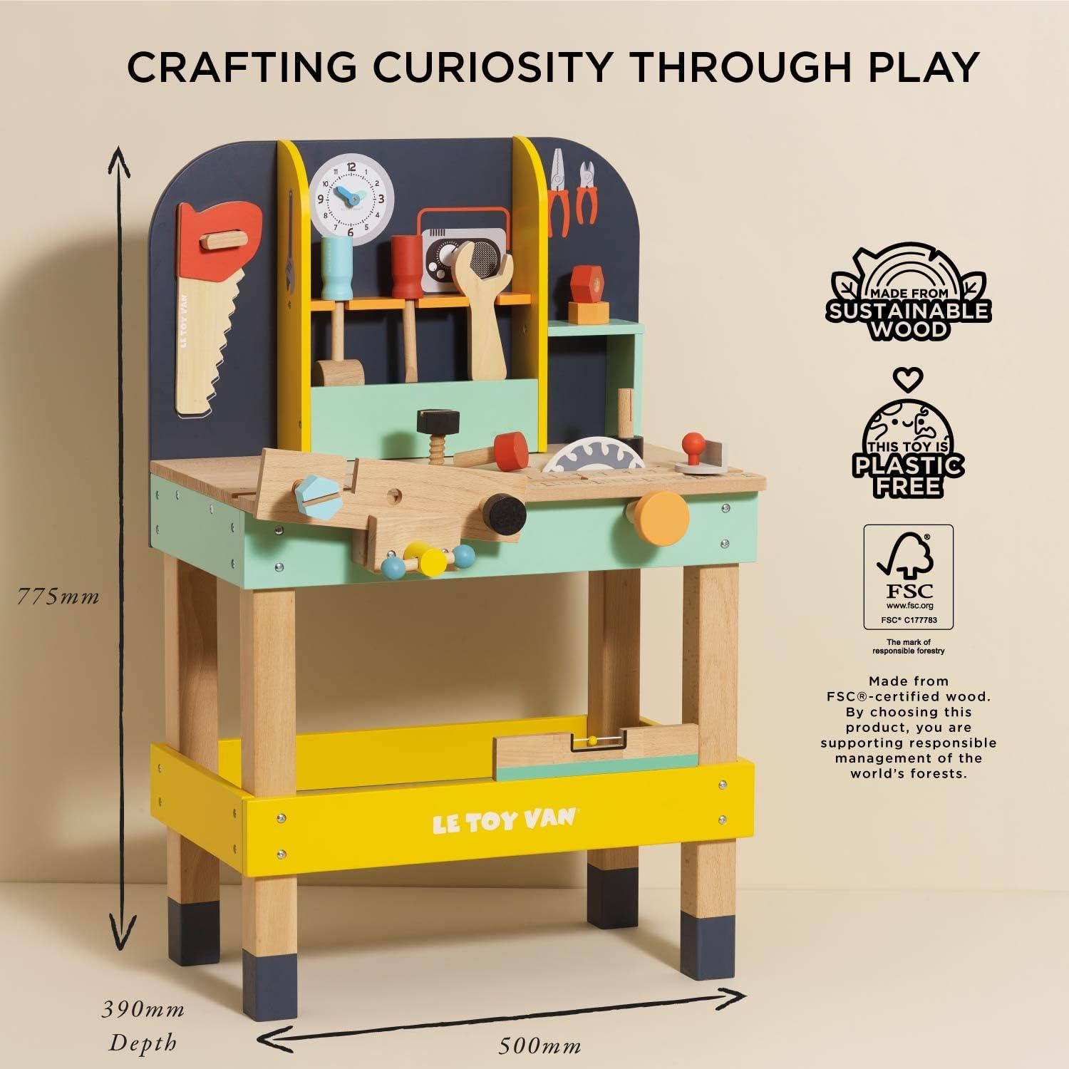Colorful Wooden Toy Work Bench with Tools for Kids