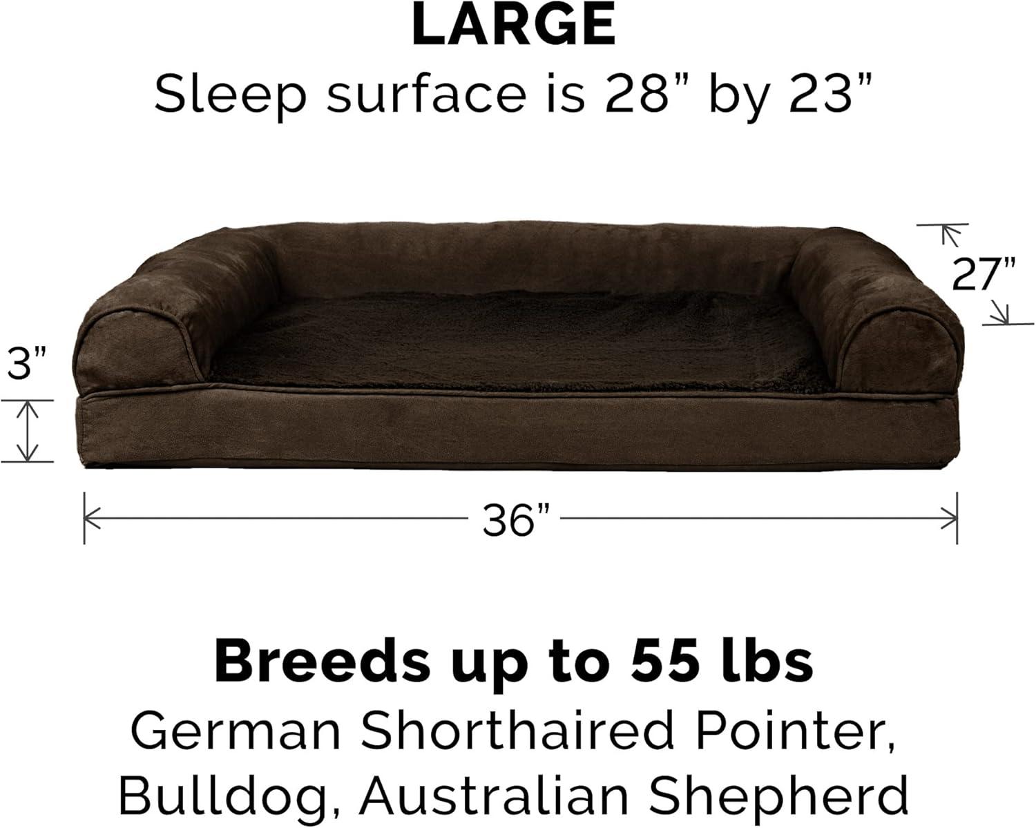 FurHaven Plush & Suede Orthopedic Sofa Dog Bed - Large, Espresso