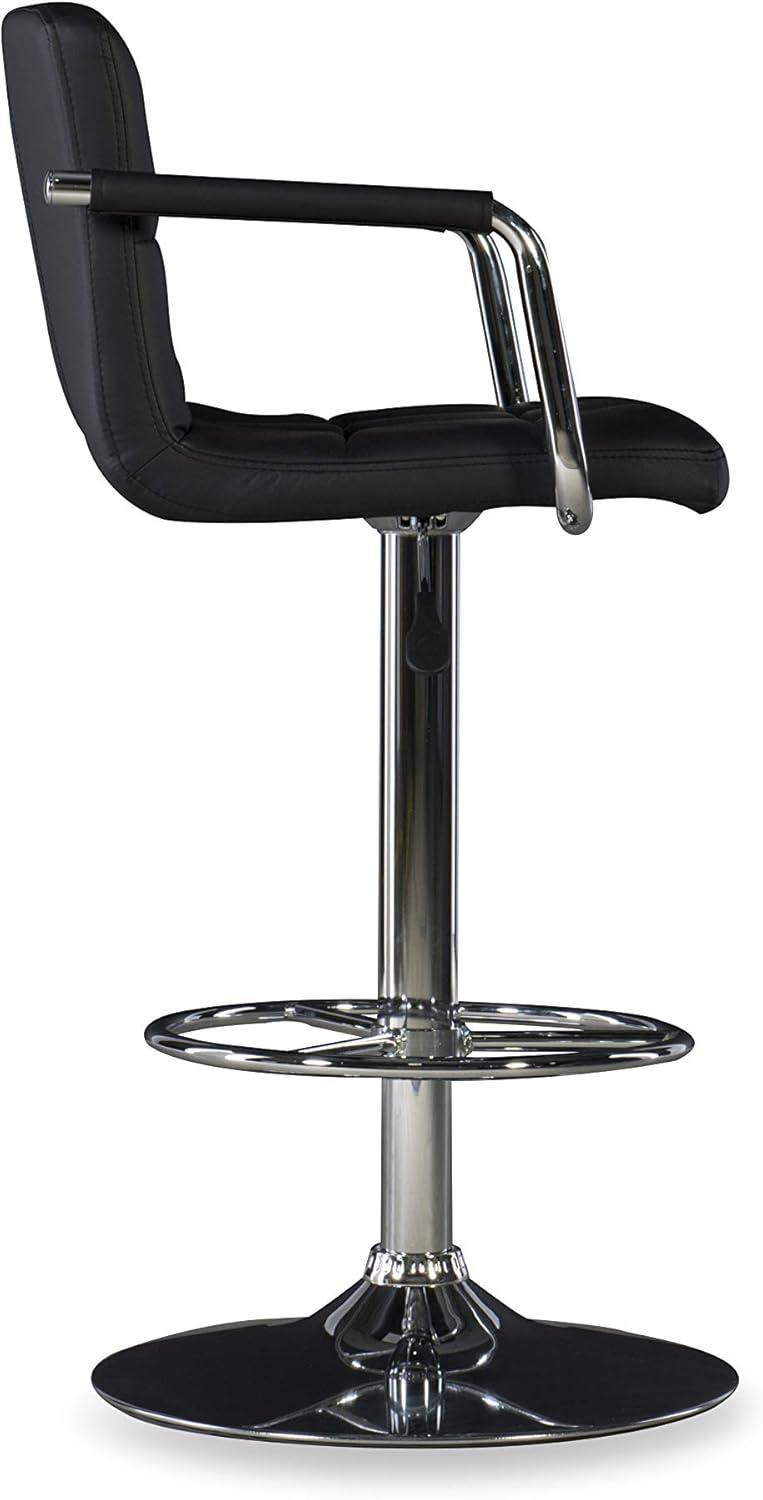 Black Faux Leather Adjustable Swivel Bar Stool with Chrome Base