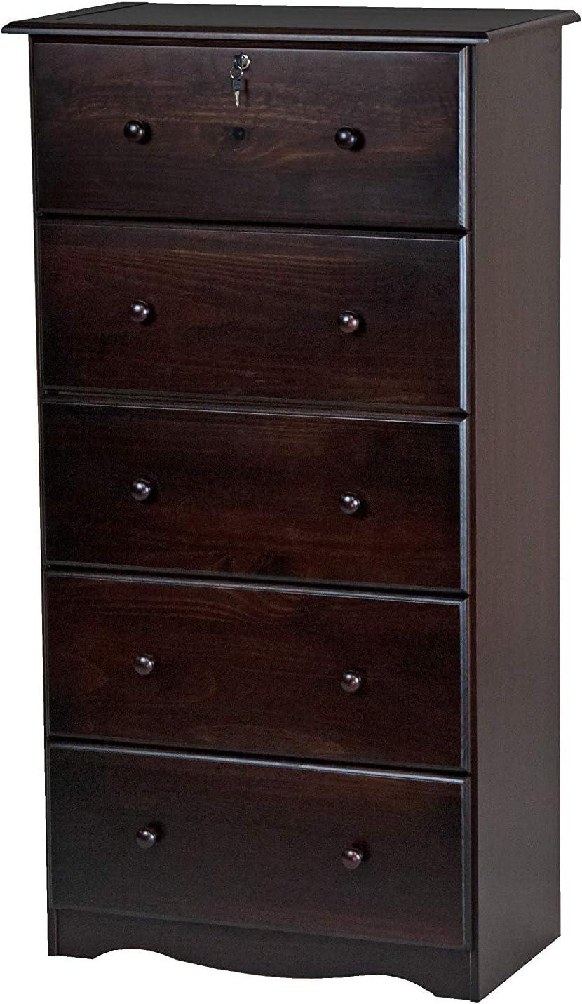 Java Black Solid Wood 5-Drawer Super Jumbo Chest with Lock