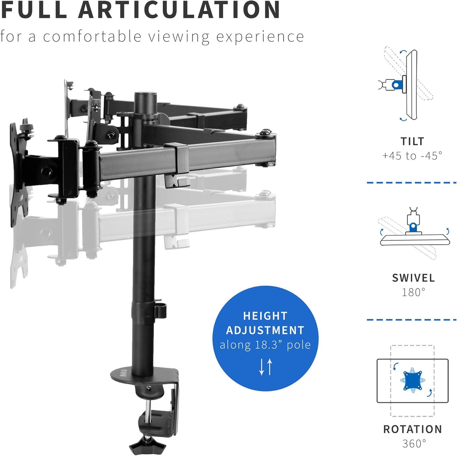 VIVO Triple Monitor Adjustable Mount Articulating Stand for 3 Screens up to 24"