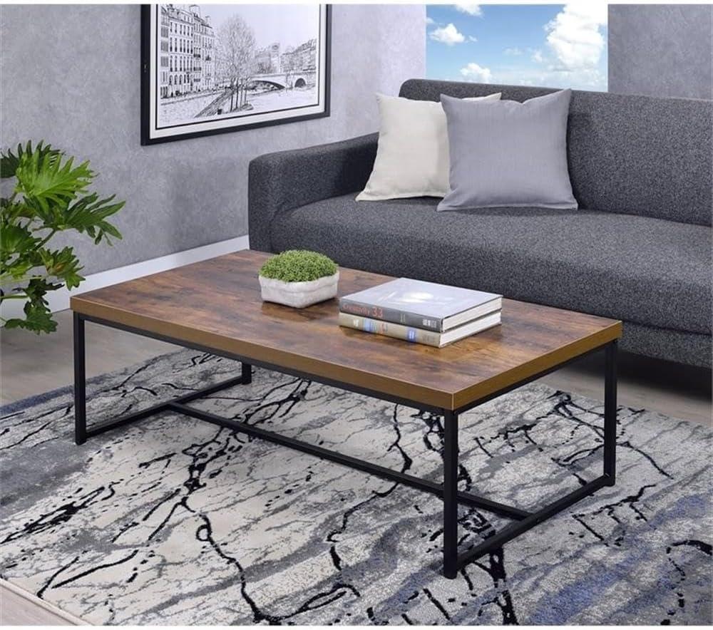 Weathered Oak and Black Metal Rectangular Coffee Table