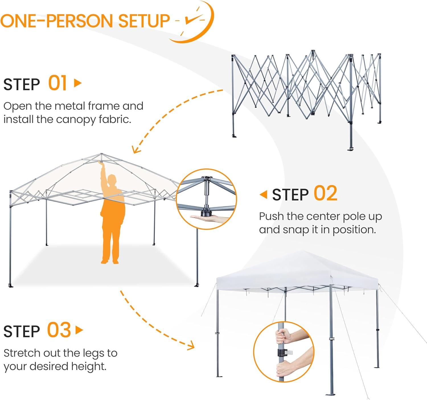 Renwick 12x12ft Outdoor Pop-up Canopy with One-Push-To-Lock Setup Mechanism, White