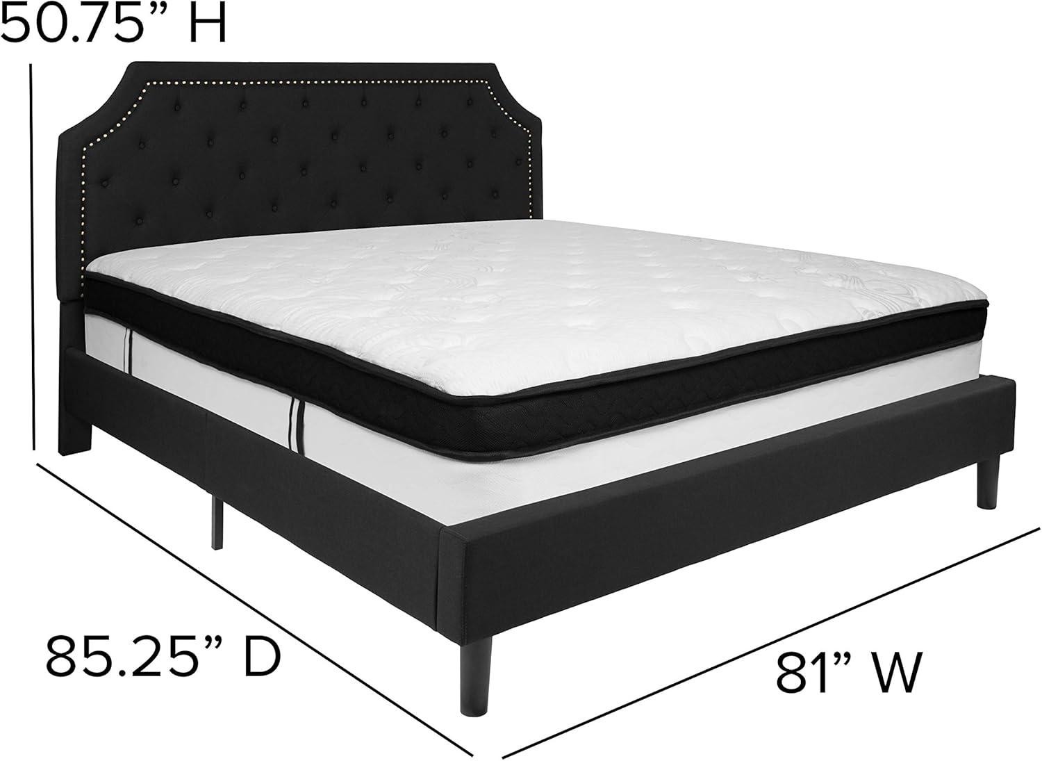 Flash Furniture Brighton King Size Tufted Upholstered Platform Bed in Black Fabric with Memory Foam Mattress