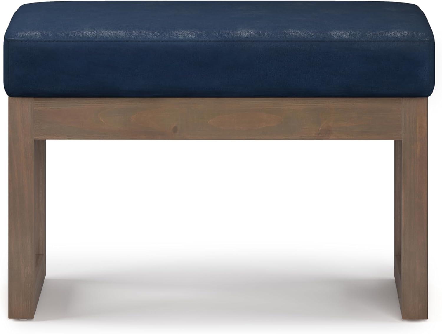 Milltown 26" Distressed Dark Blue Vegan Faux Leather Footstool Ottoman