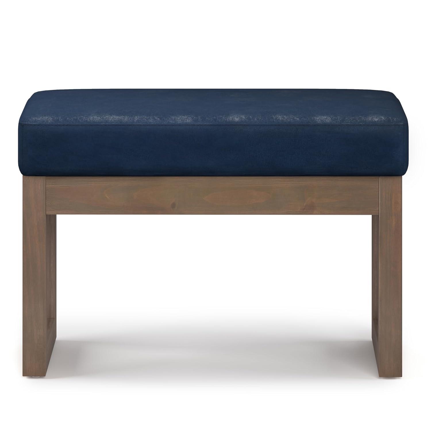 Simpli Home Milltown Ottoman Bench with Upholstered Seat and Solid Wood Frame