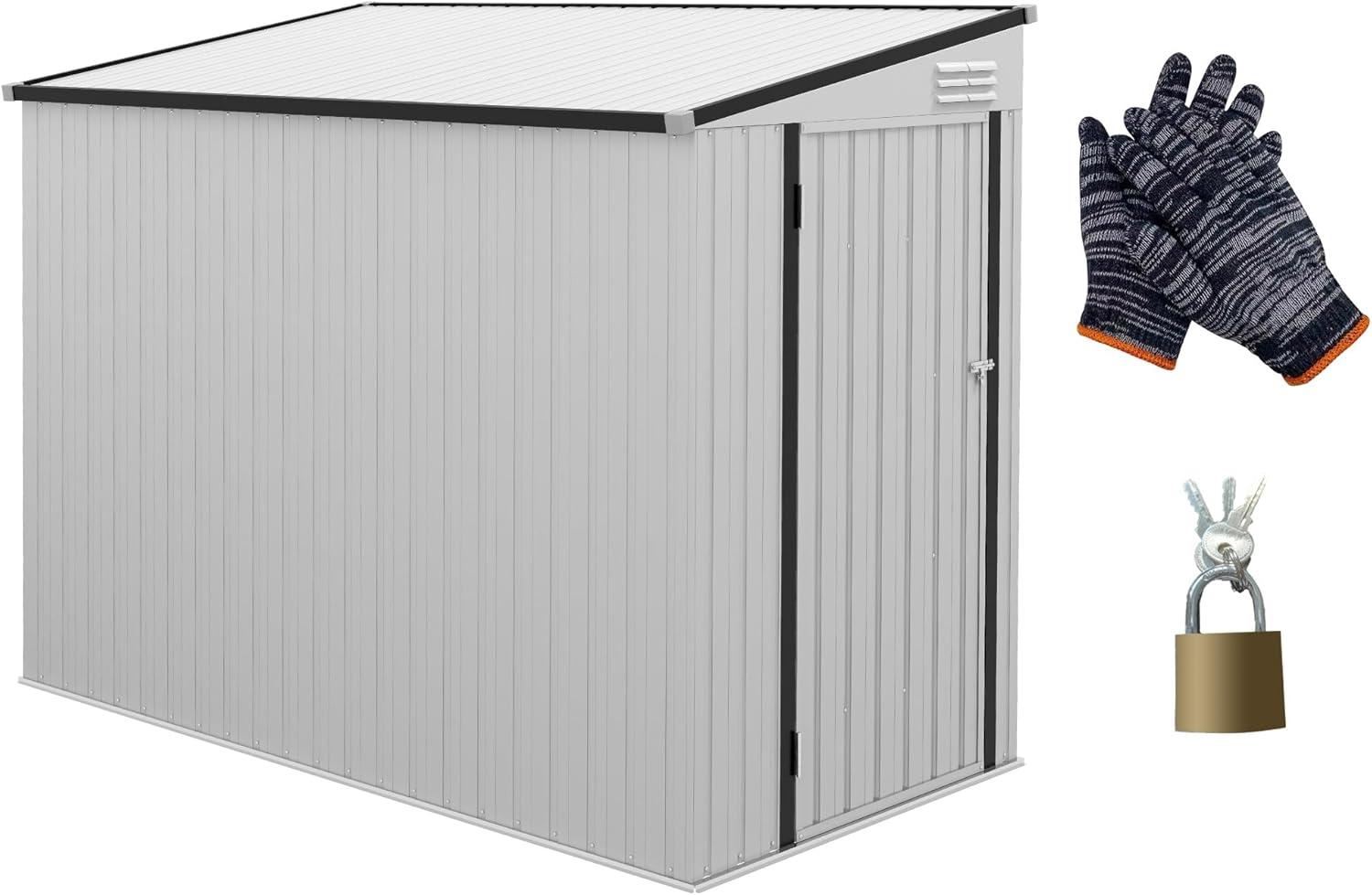 White 4' x 8' Metal Lean-to Outdoor Storage Shed Kit