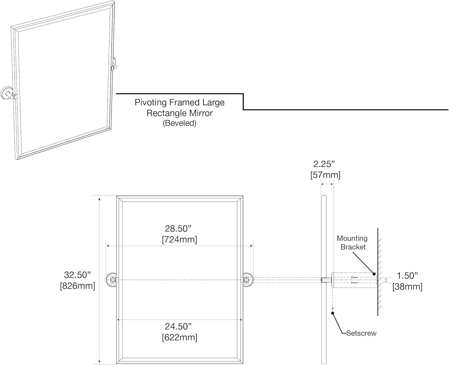 Designer II Wall Mount Framed Rectangle Mirror | Pivoting and Beveled Bathroom Mirror