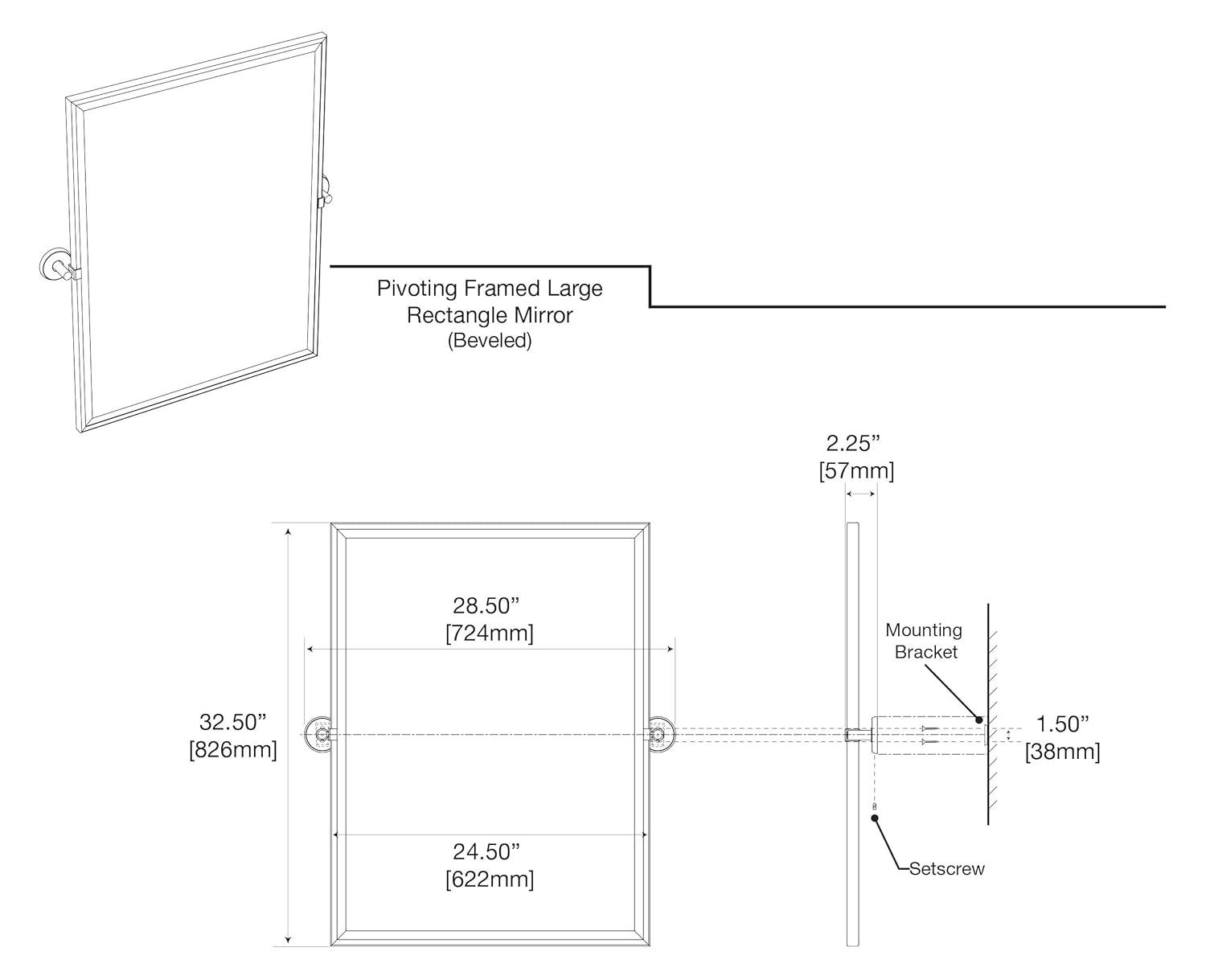 Designer II Wall Mount Framed Rectangle Mirror | Pivoting and Beveled Bathroom Mirror