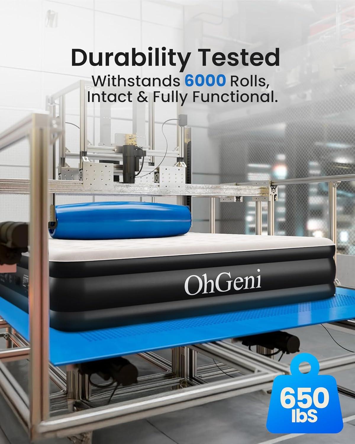 OhGeni Queen Raised Black PVC Air Mattress with Pump