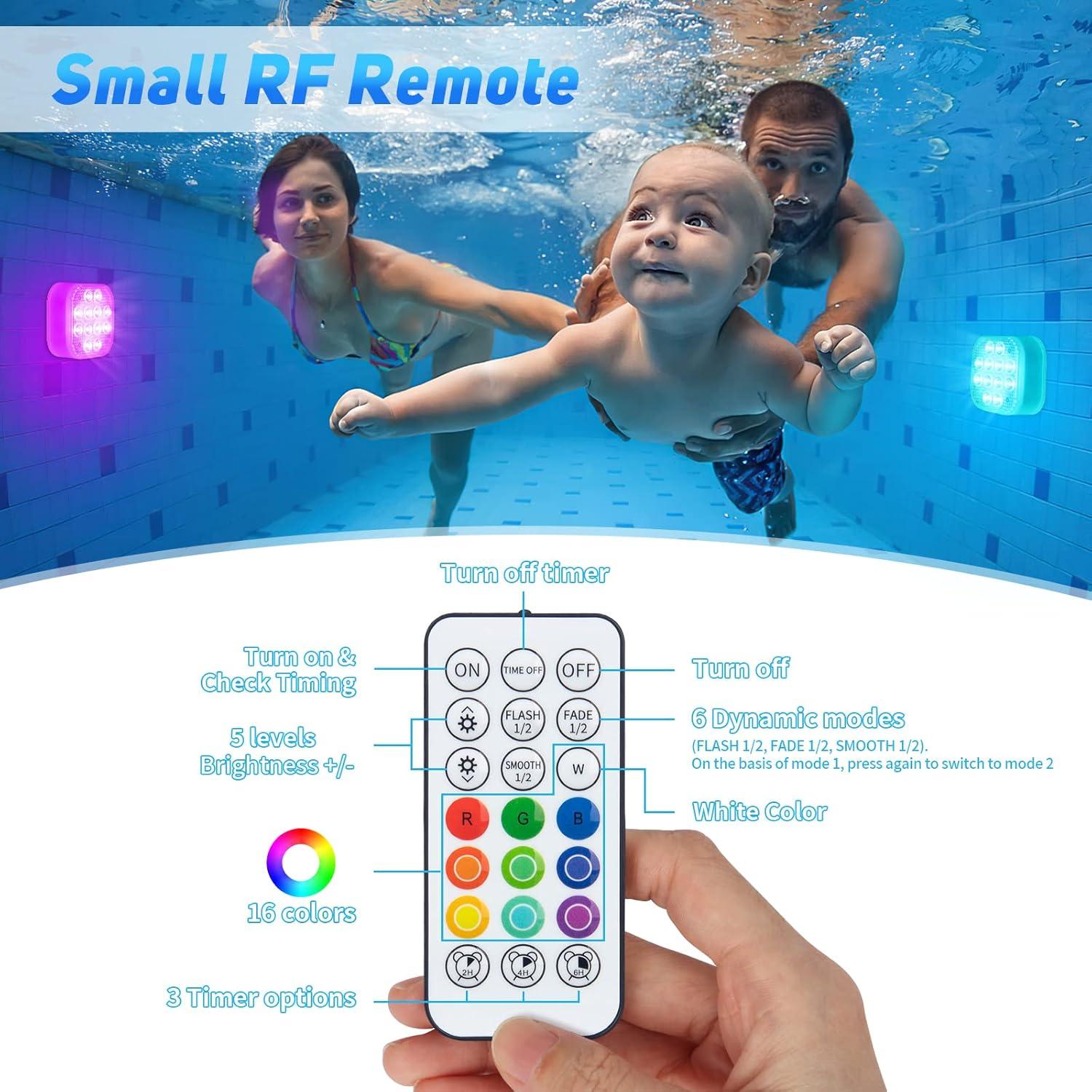 Pool Lights for Above Ground Pools Waterproof with Remote, Underwater Rechargeable 2600mAh Battery Magnetic 16 Color Changing Floating Submersible Pool Light for Inground Pool LED Lights Party Decor