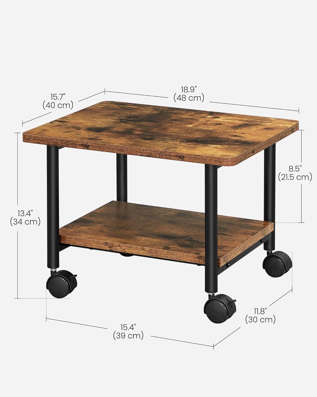 VASAGLE 2 Tier Industrial Desk Printer Stand, Rustic Brown and Black
