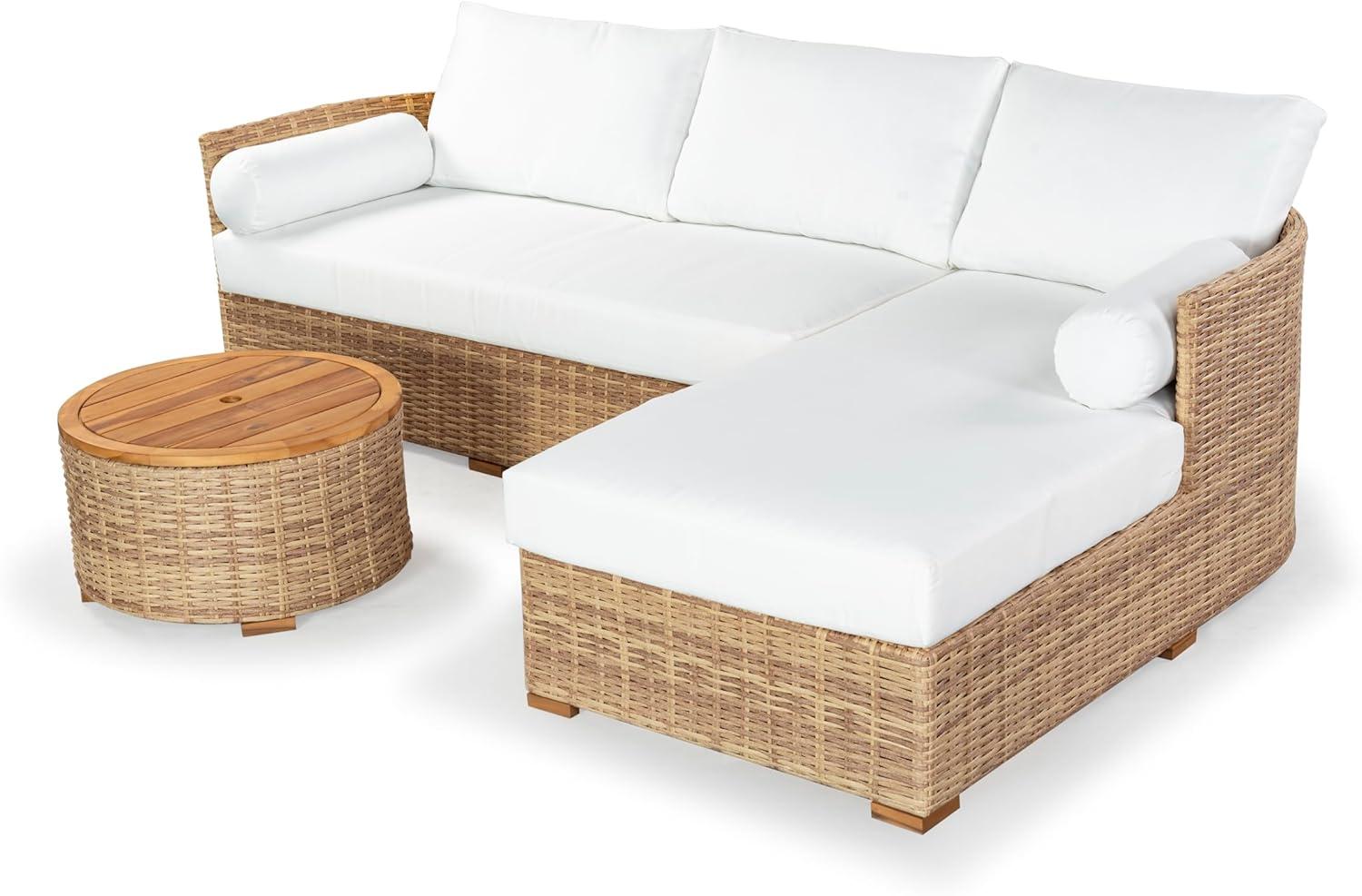 SAFAVIEH Couture Anguilla Outdoor Patio Round Wicker Coffee Table with Storage, Natural
