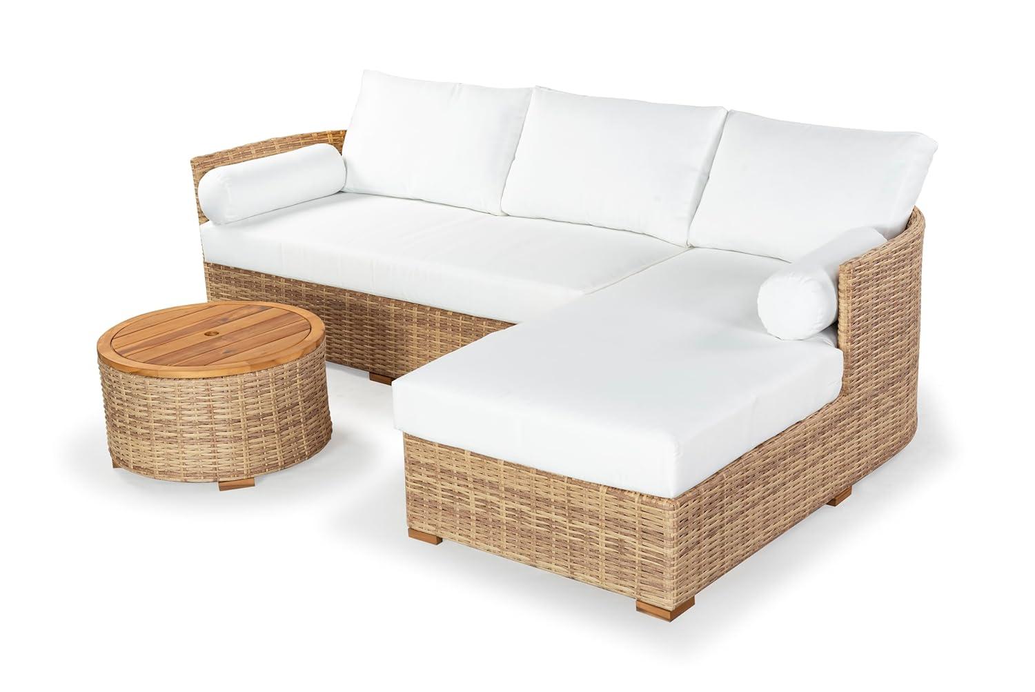 SAFAVIEH Couture Anguilla Outdoor Patio Round Wicker Coffee Table with Storage, Natural