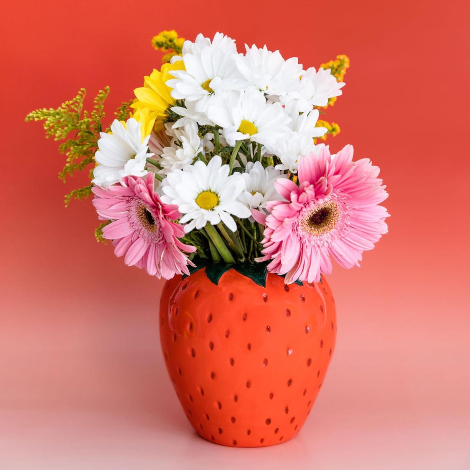 Strawberry Shaped Red Ceramic Decorative Vase