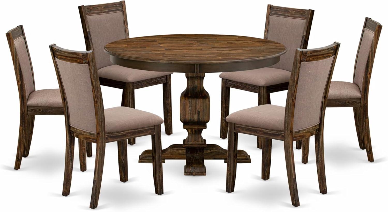 Ferris 48" Round Jacobean Wood Dining Set with Coffee Linen Chairs