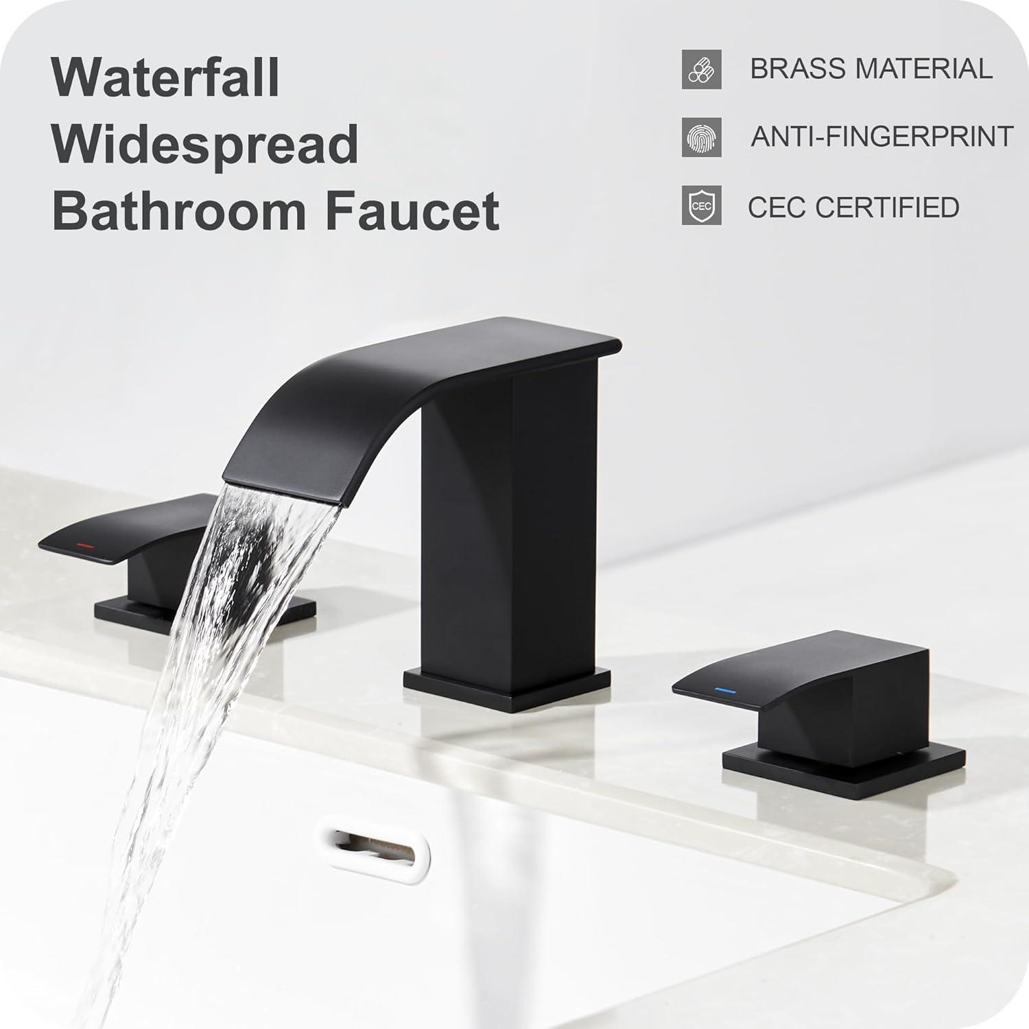 Matte Black Brass Double Handle Waterfall Bathroom Faucet