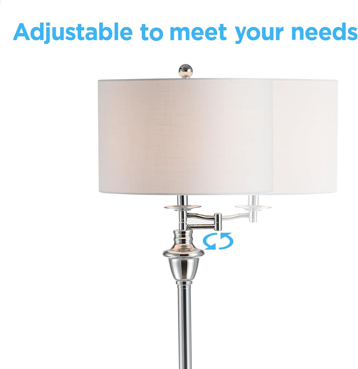 JONATHAN Y JYL3055B Cora 60" Metal/Glass LED Side Table and Floor Lamp, Contemporary, Transitional for living room, dinning room, bedroom, office Bulb Included, Chrome