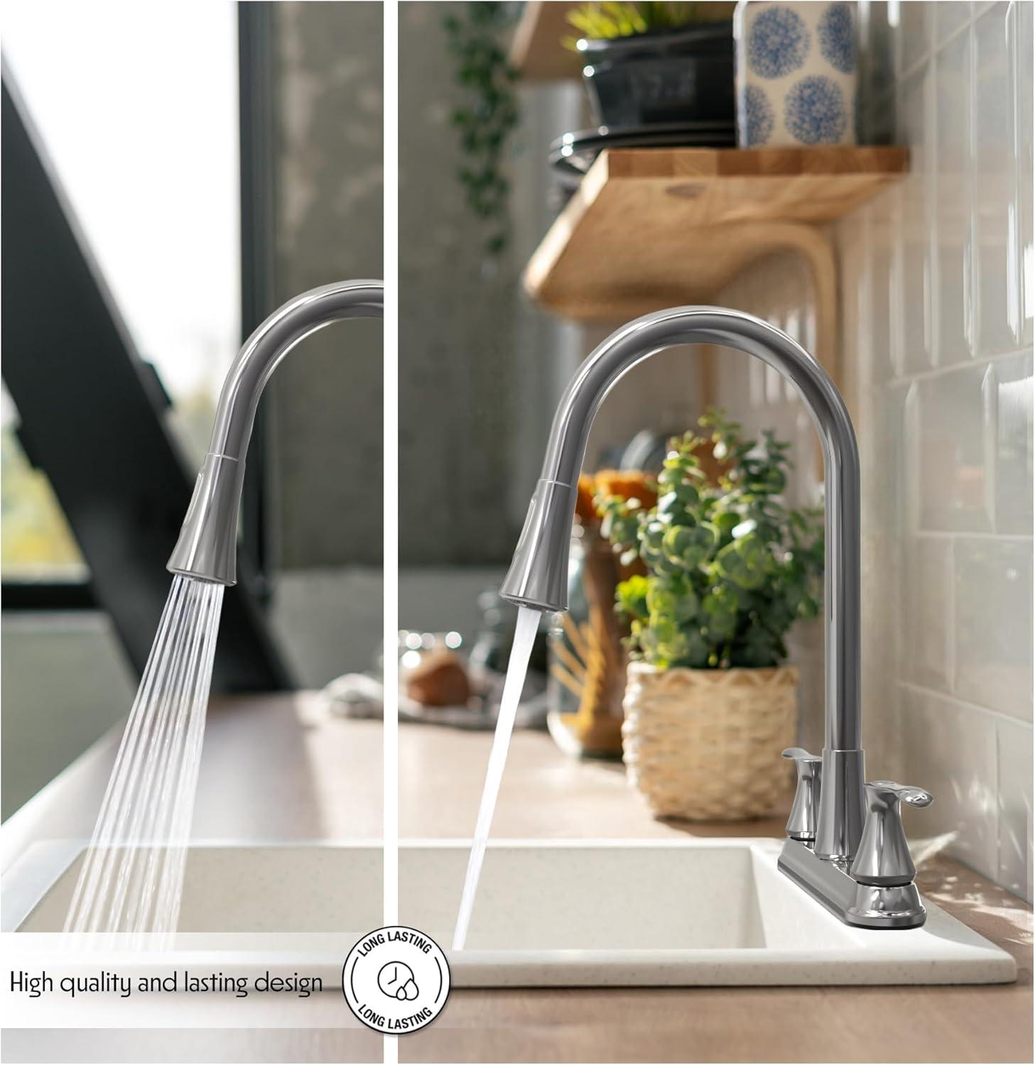 22167143 -Hybrid Metal Kitchen Sink Faucet 28mm Spout with Pull down Spray Brushed Nickel