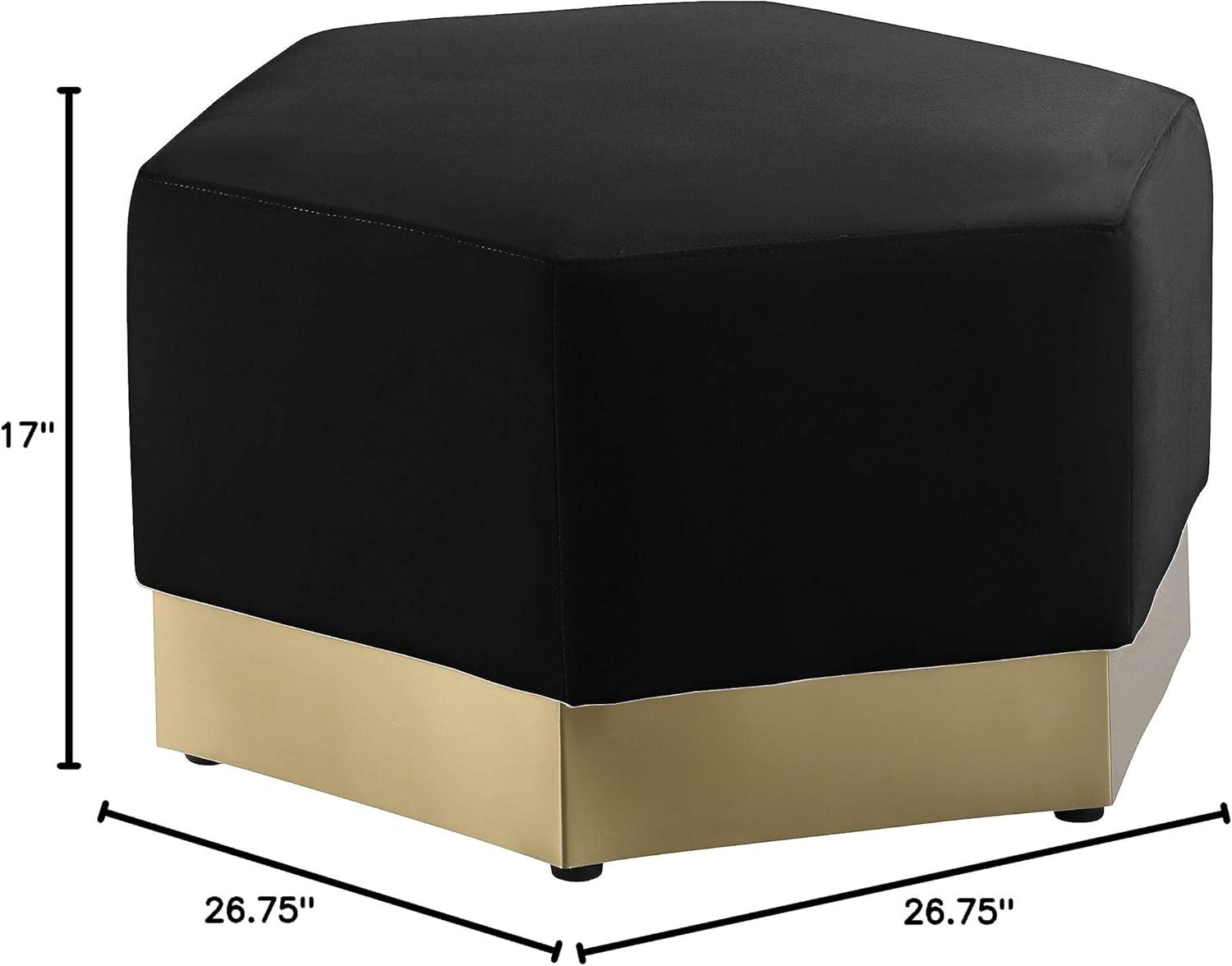 Marquis Black Velvet Ottoman with Gold Base