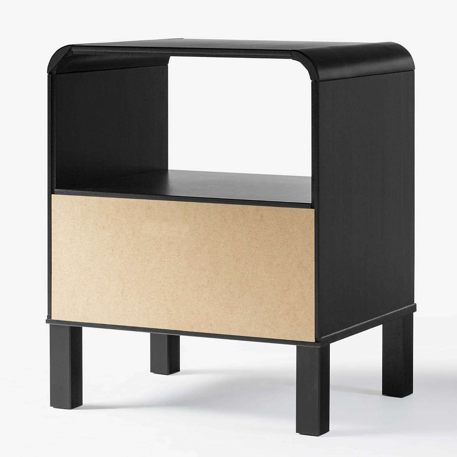 Curved-Top Solid Pine 1-Drawer Nightstand in Black