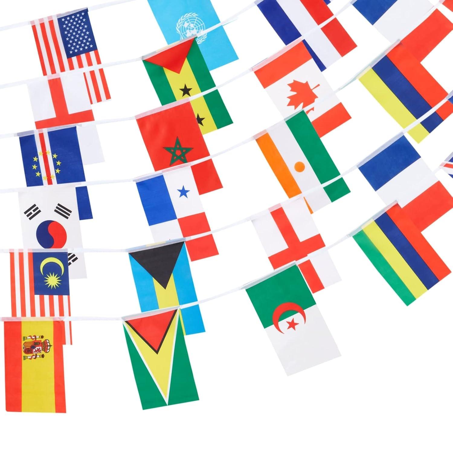 Juvale 80 ft International Flags of the World Banner with 100 Countries, Hanging Multicultural Decorations - 5.2 x 8.2" Flags