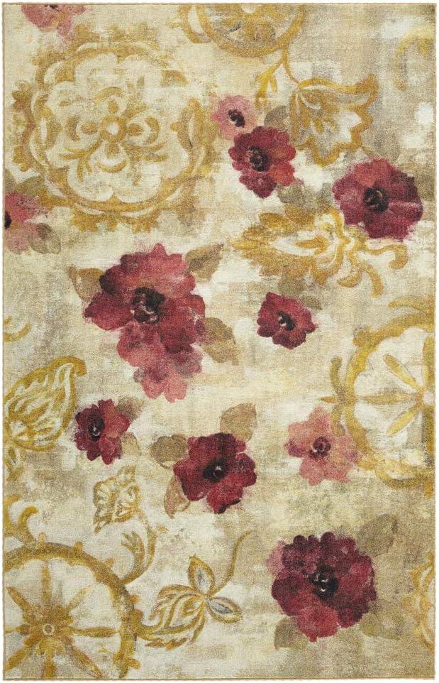 Ivory and Gold Floral Precision Tufted Area Rug, 8'x10'