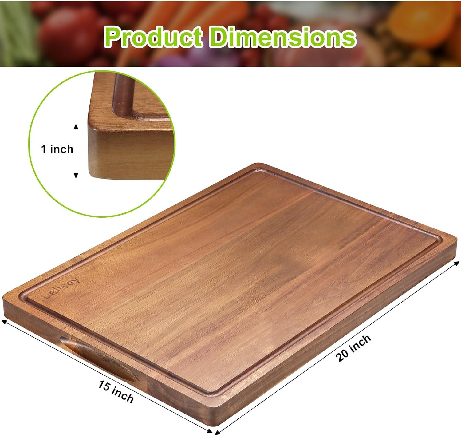 Yiwa 20" x 15" Extra Large Cutting Boards for Kitchen with Side Handles and Juice Groove, 1.5in Thickness Reversible Acacia Board