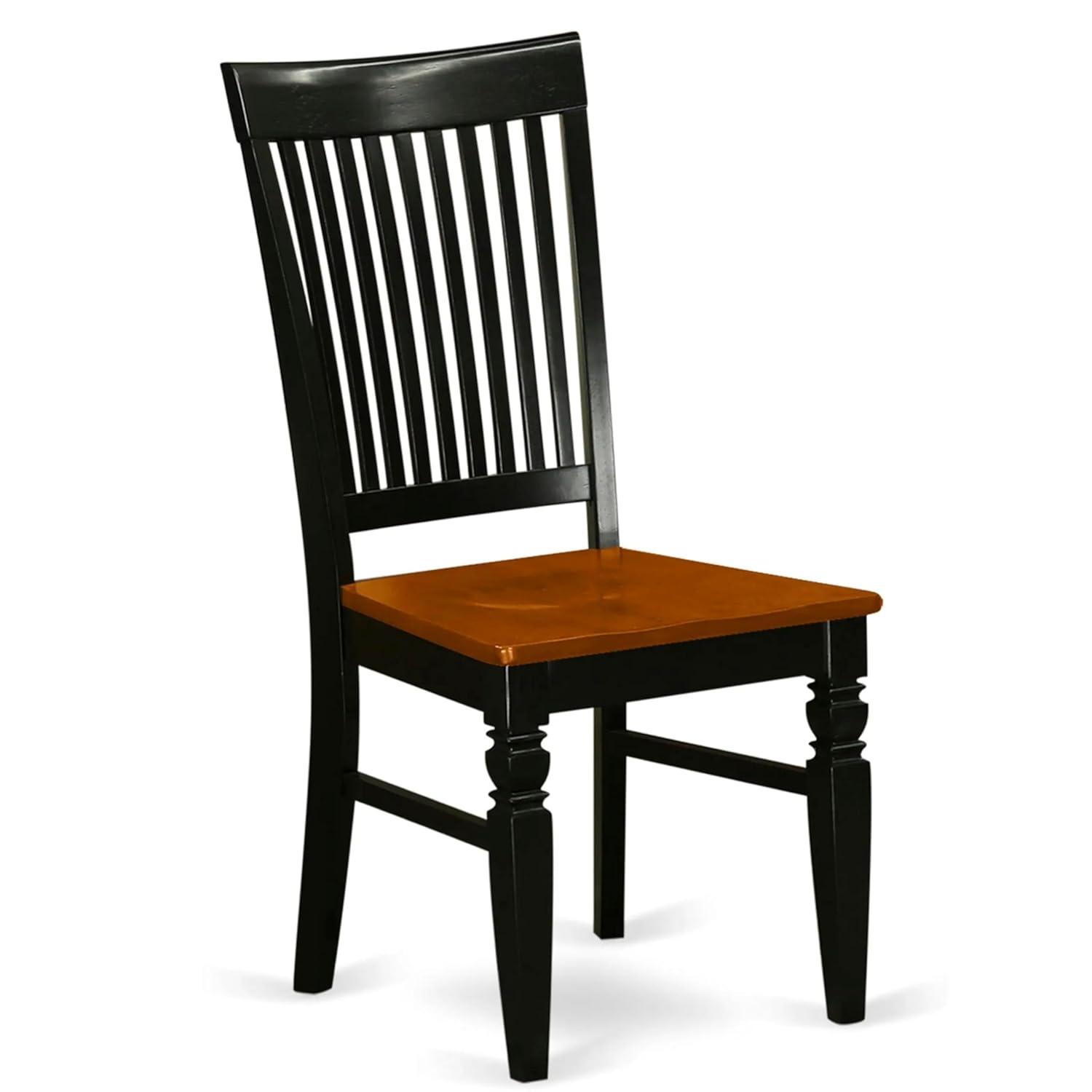 East West Furniture, Weston Dining Wood Seat Chair with Slatted Back in Black Finish, Set of 2