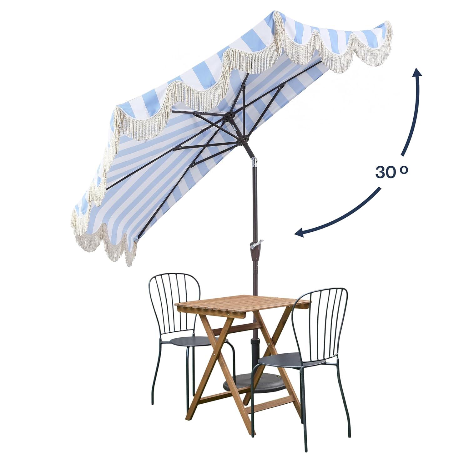 Arlmont & Co. Tasheba 9 ft. Classic Scalloped Fringe Half Market Patio Umbrella with Crank, and UV Protection