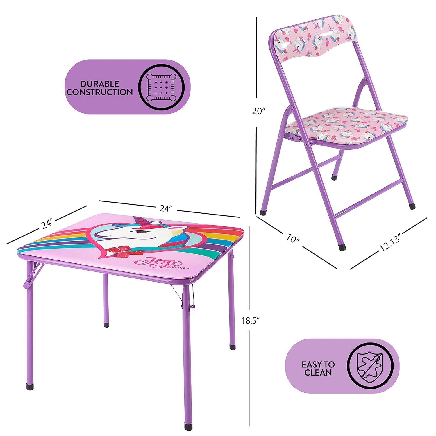 Nickelodeon Jojo Siwa 3 Piece Table & Chair Set with 2 Folding Chairs and 1 Table, Ages 3+, Purple Painted Metal Frame