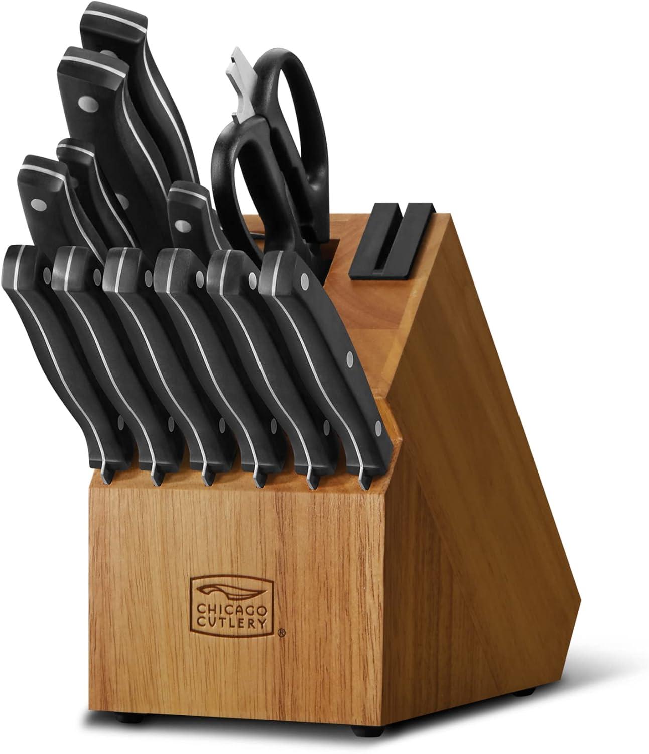 Ellsworth 13-Piece Stainless Steel Knife Set with Natural Wood Block